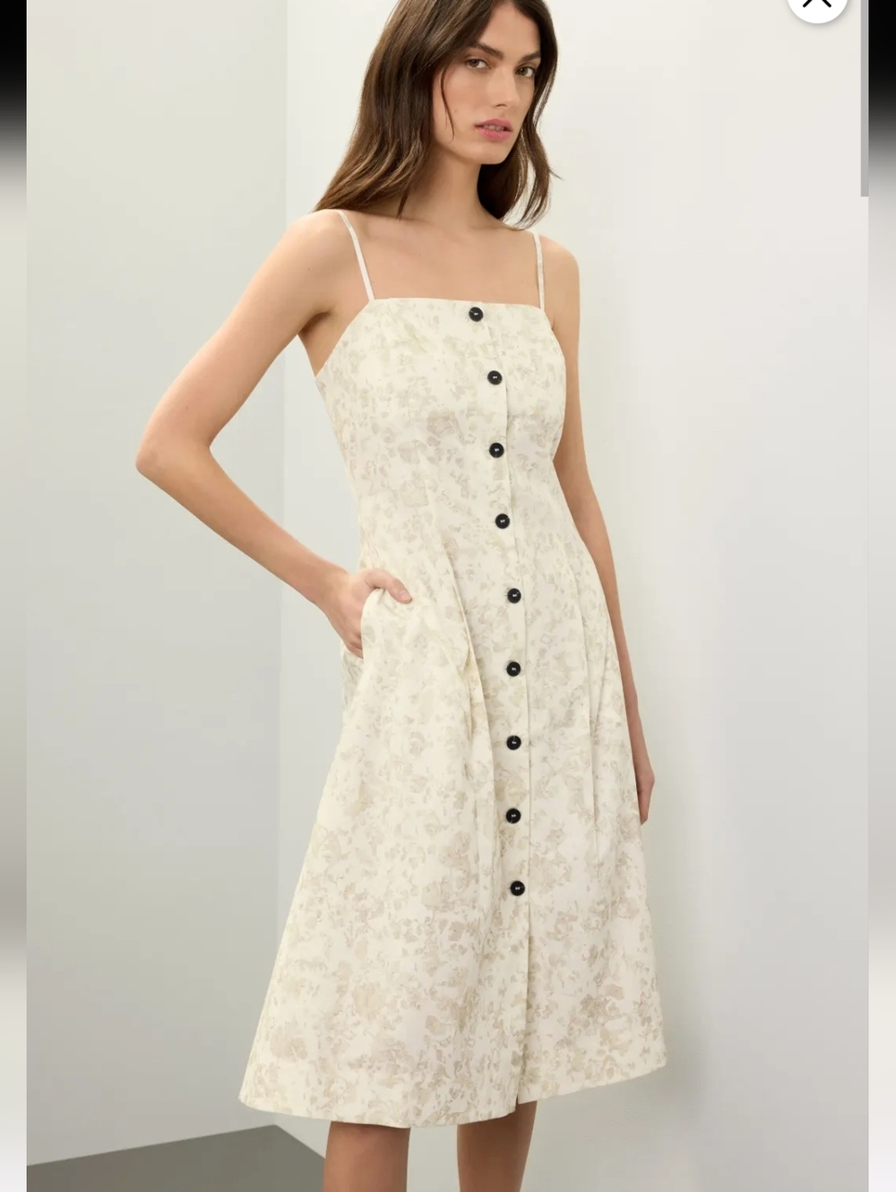 Eudon Choi Button Up Beige Blurred Floral Linen Midi Dress Size 6